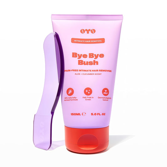 Bye Bye Bush by OYO – Hair Removal Cream for Women Private Area, Bikini Line, Inner Thighs & Armpits, Sensitive Skin Formula, 65% Naturally Derived, Fast Acting Aloe Cucumber – 5 fl oz