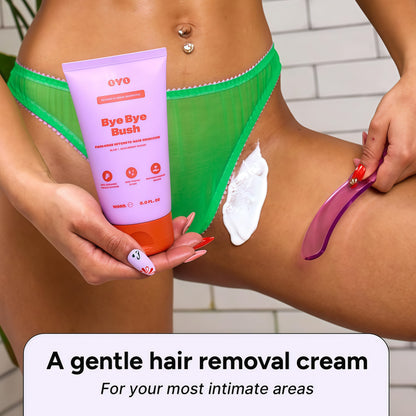 Bye Bye Bush by OYO – Hair Removal Cream for Women Private Area, Bikini Line, Inner Thighs & Armpits, Sensitive Skin Formula, 65% Naturally Derived, Fast Acting Aloe Cucumber – 5 fl oz