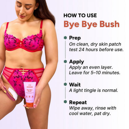 Bye Bye Bush by OYO – Hair Removal Cream for Women Private Area, Bikini Line, Inner Thighs & Armpits, Sensitive Skin Formula, 65% Naturally Derived, Fast Acting Aloe Cucumber – 5 fl oz