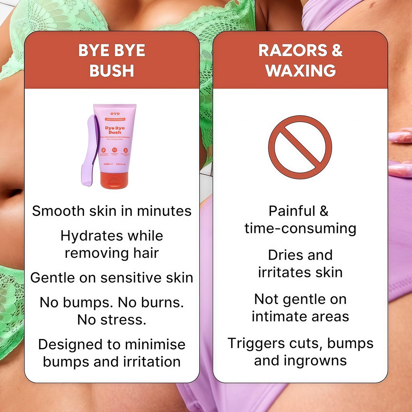 Bye Bye Bush by OYO – Hair Removal Cream for Women Private Area, Bikini Line, Inner Thighs & Armpits, Sensitive Skin Formula, 65% Naturally Derived, Fast Acting Aloe Cucumber – 5 fl oz