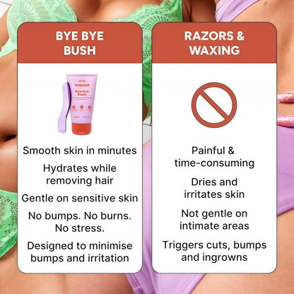 Bye Bye Bush by OYO – Hair Removal Cream for Women Private Area, Bikini Line, Inner Thighs & Armpits, Sensitive Skin Formula, 65% Naturally Derived, Fast Acting Aloe Cucumber – 5 fl oz
